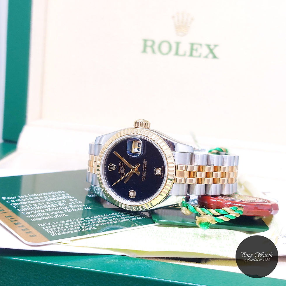 Thumbnail: Rolex 26mm 18K Half Yellow Gold Onyx 69 Diamonds Lady Datejust REF: 179173