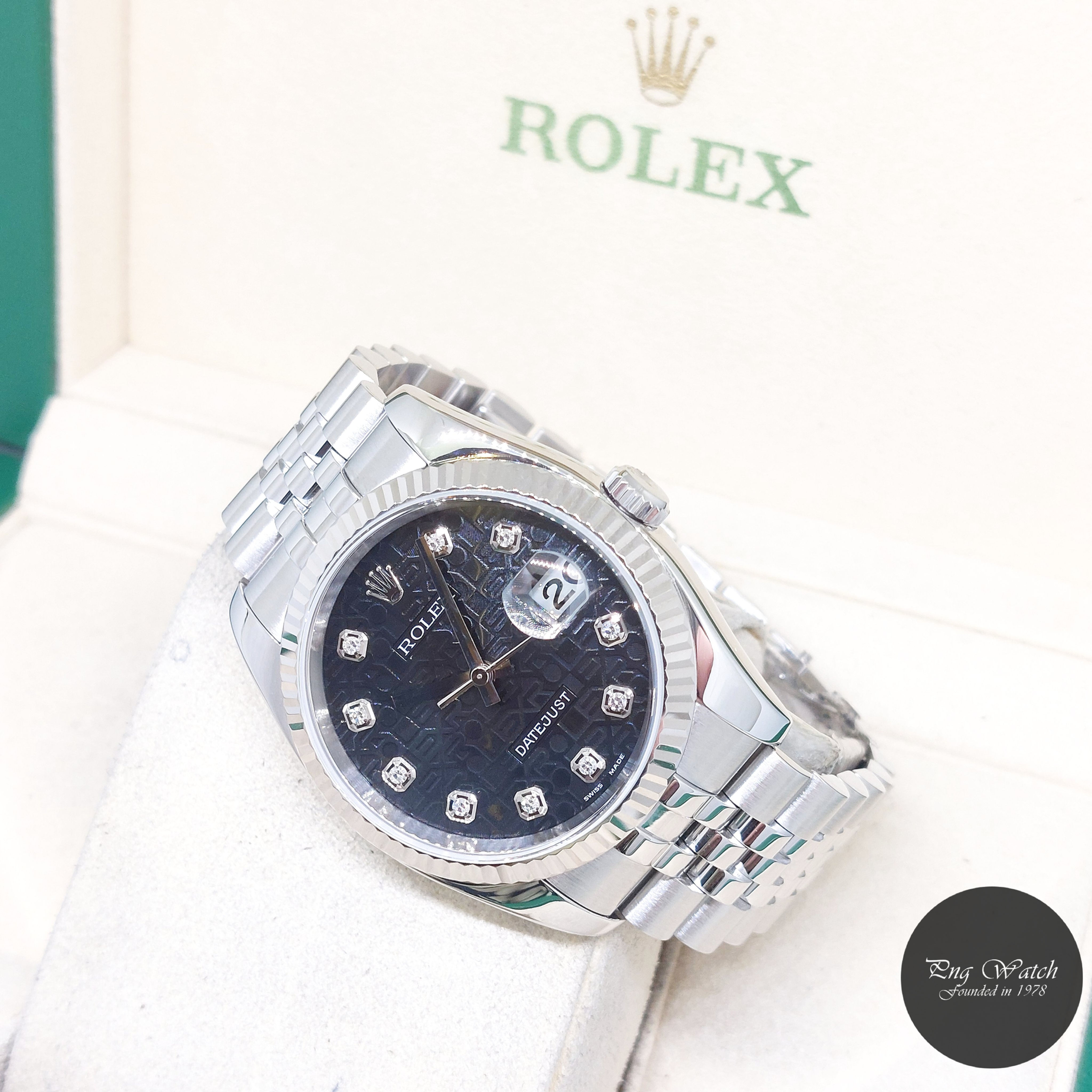Rolex 36mm Oyster Perpetual Black Big Jubilee Diamonds Datejust REF: 116234 (D)