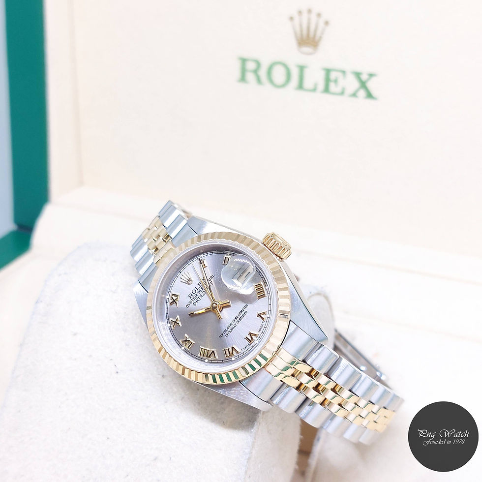 Thumbnail: Rolex 26mm 18K Half Yellow Gold Lady Grey Roman Dial Datejust REF: 69173