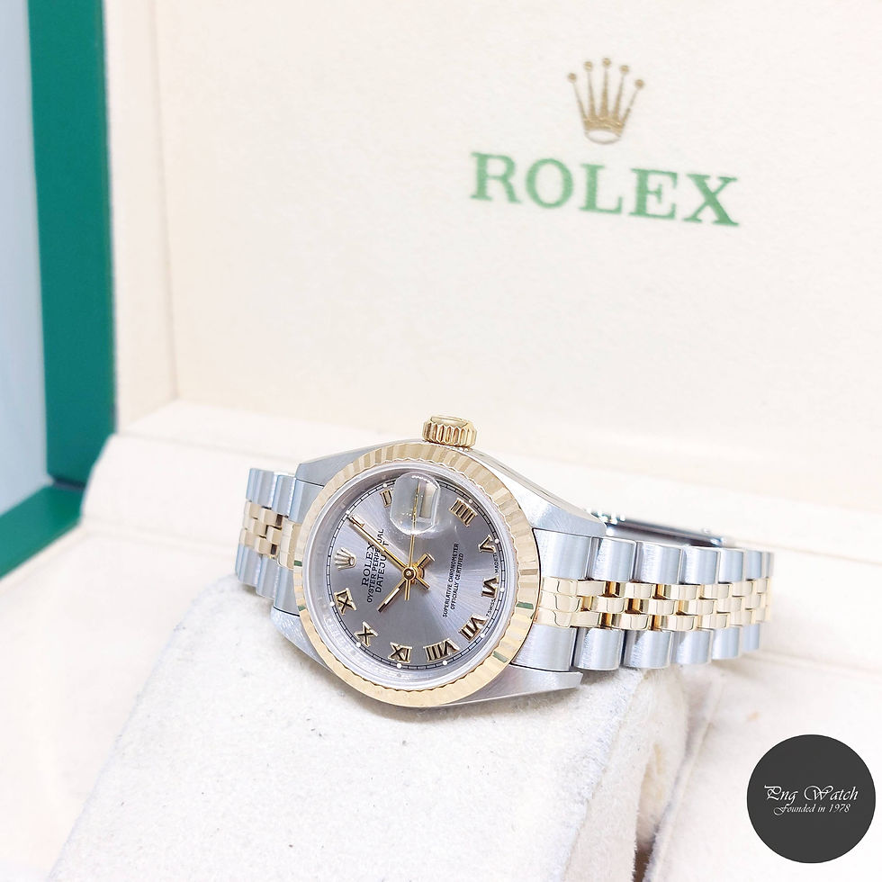 Thumbnail: Rolex 26mm 18K Half Yellow Gold Lady Grey Roman Dial Datejust REF: 69173