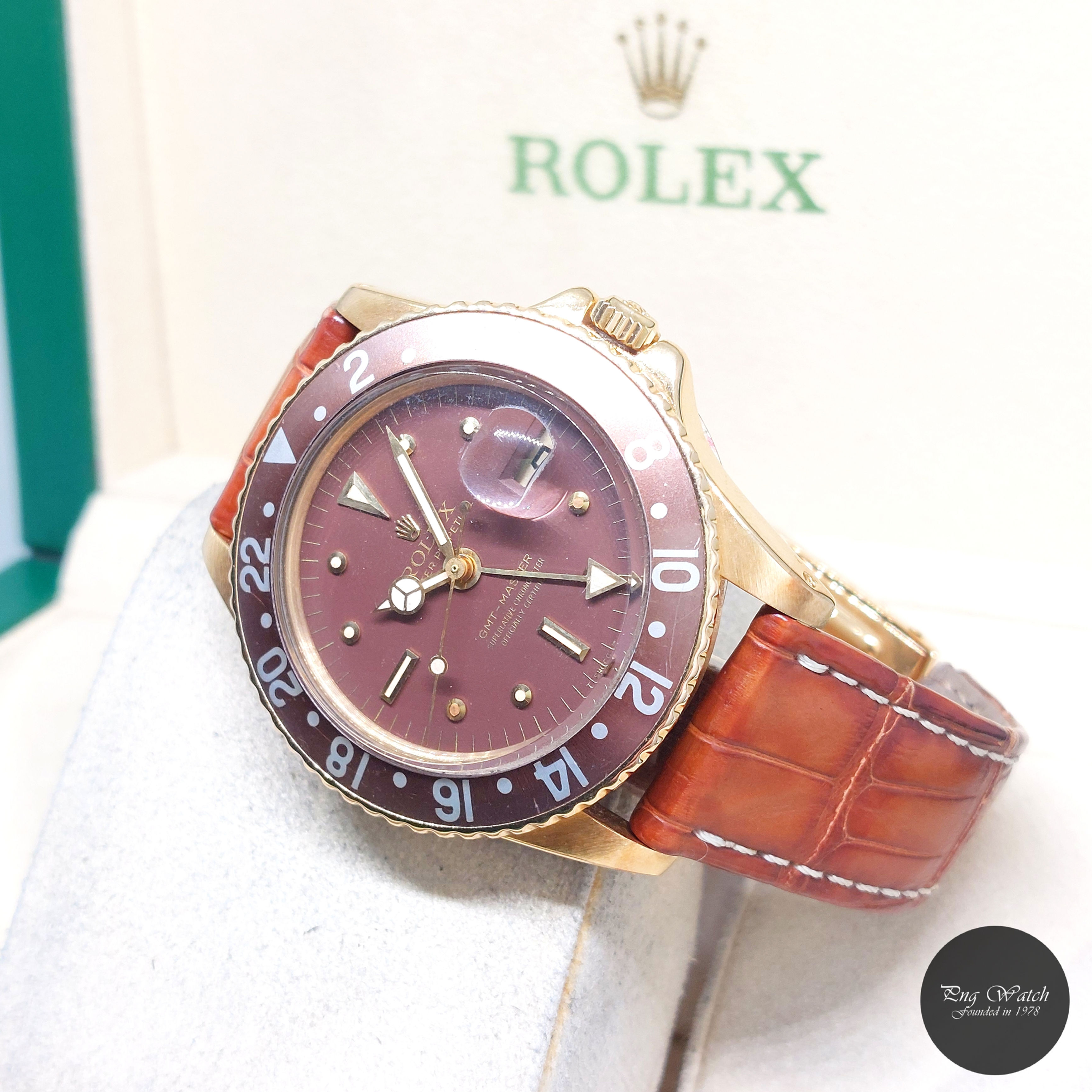 Rolex 40mm 18K YG "ROOTBEER" GMT Master REF: 1675/8 (Pouch & RSC Receipt-2.61)