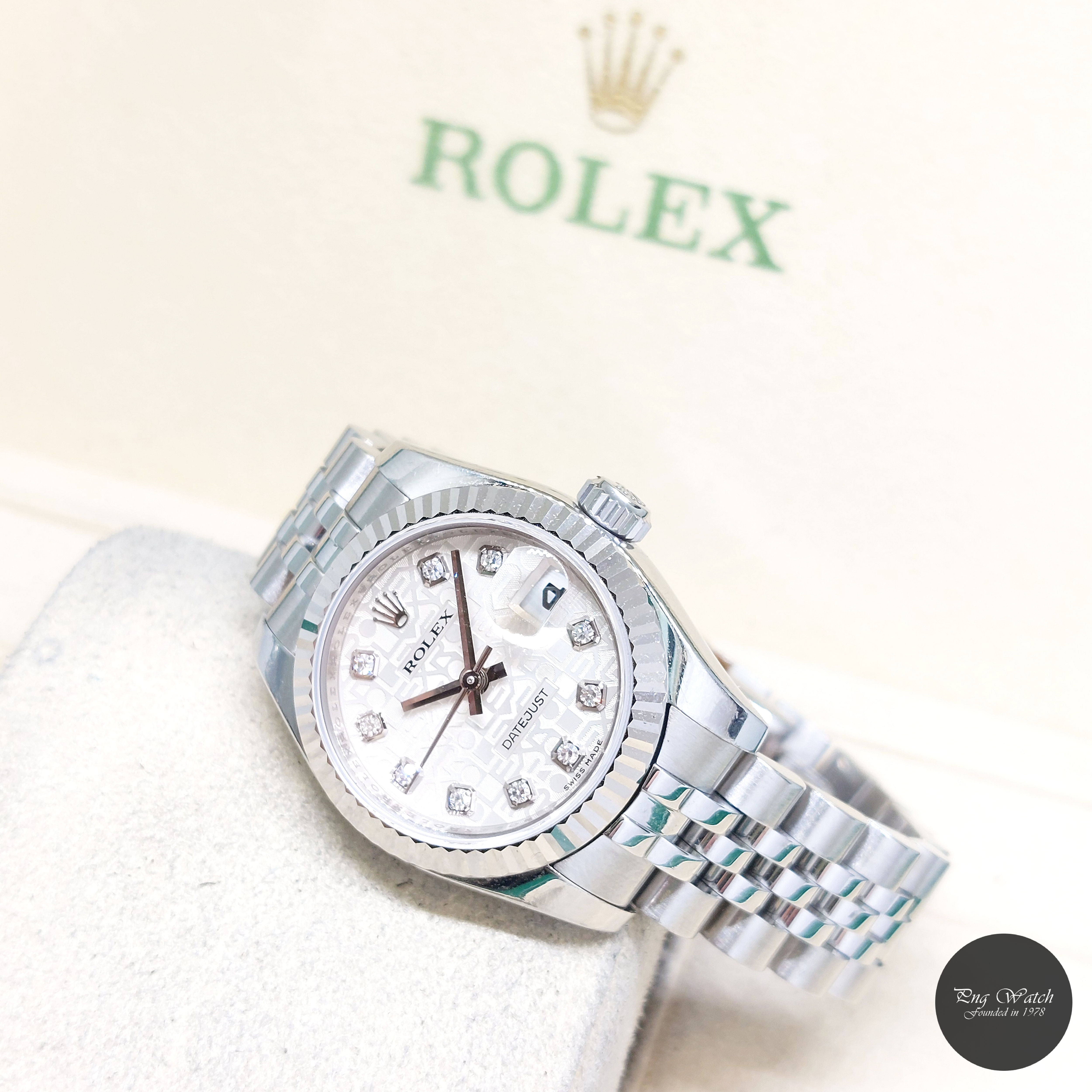 Rolex 26mm Silver Jubilee Diamonds Dial Lady Datejust REF: 179174 (Z)