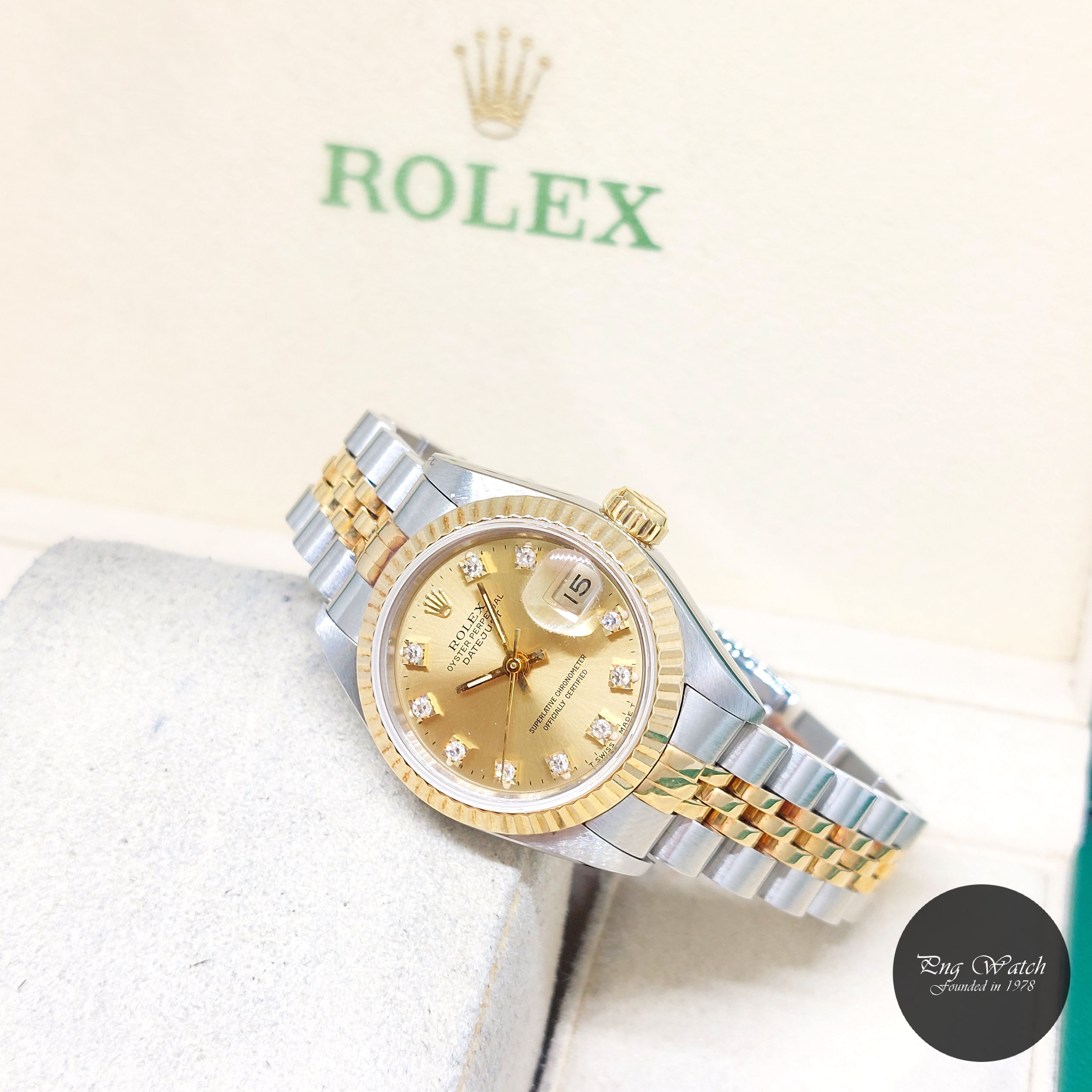 Rolex 26mm 18K Half YG Champagne Diamonds Dial Lady Datejust REF: 69173 (W)