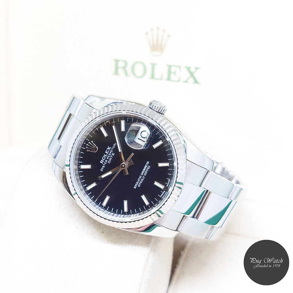 Thumbnail: Rolex 34mm Black Batons Dial Oyster Perpetual Date REF: 115234 (Box & Cert-2013)