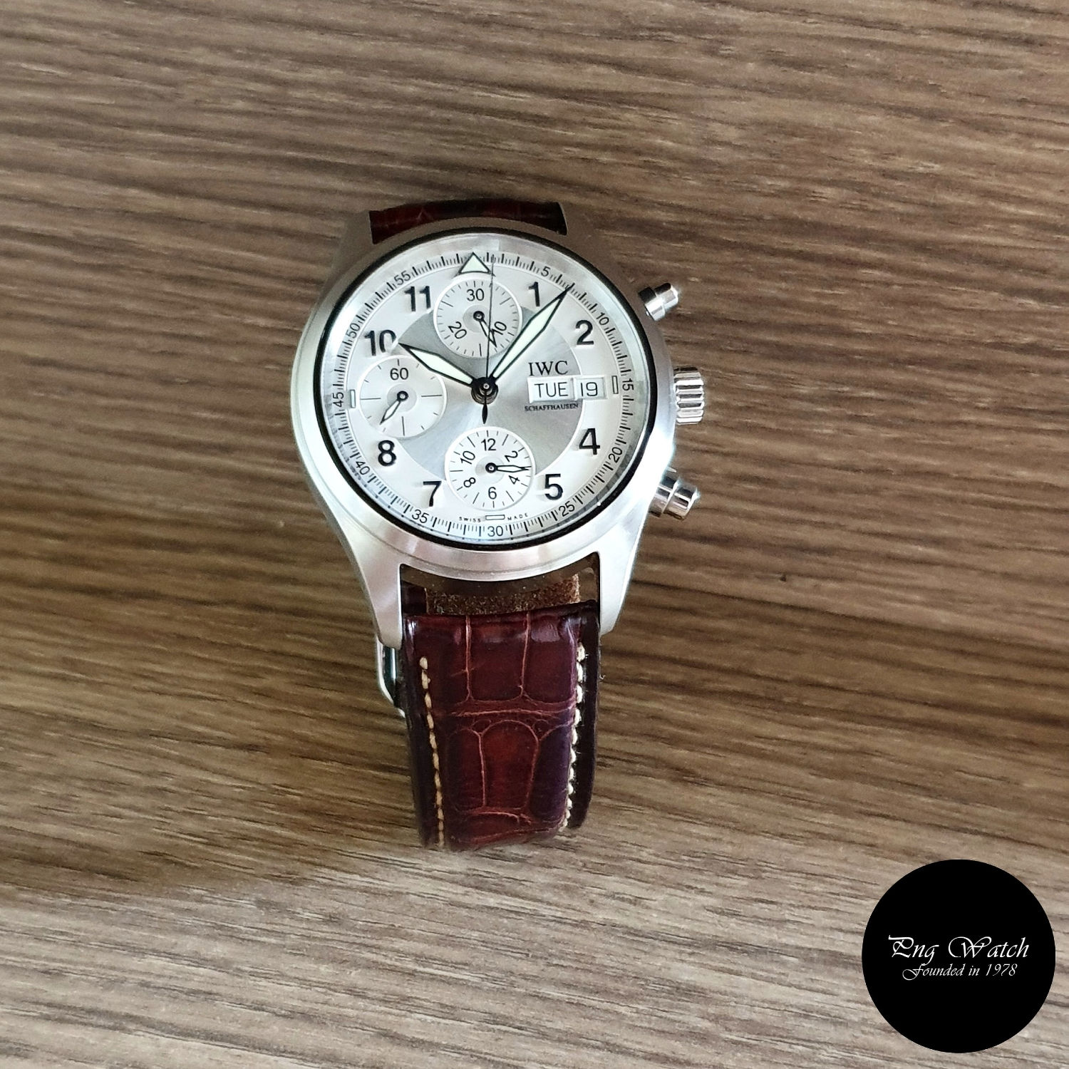 IWC Silver Spitfire Flieger Chronograph Watch REF:3706 (2)