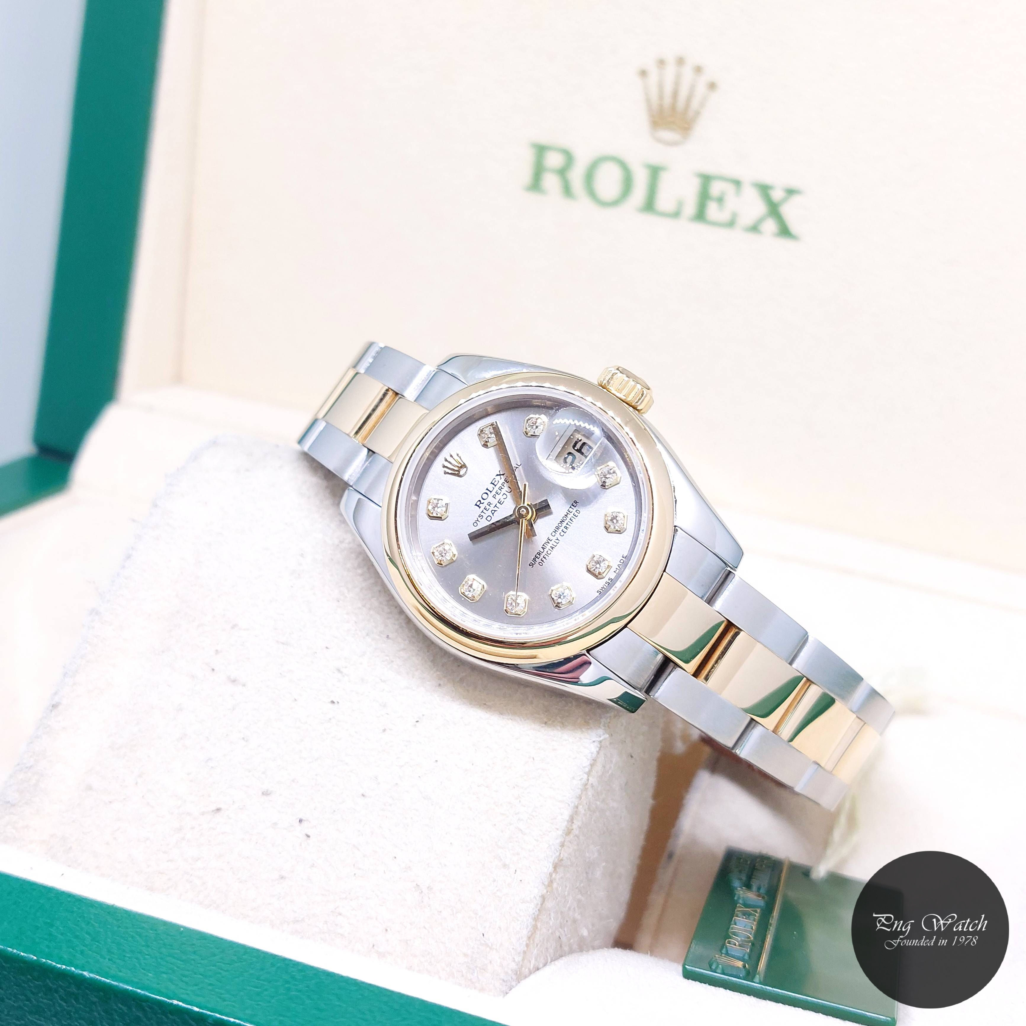 Rolex 26mm 18K Half Yellow Gold Grey Big Diamonds Dial Datejust REF: 179163