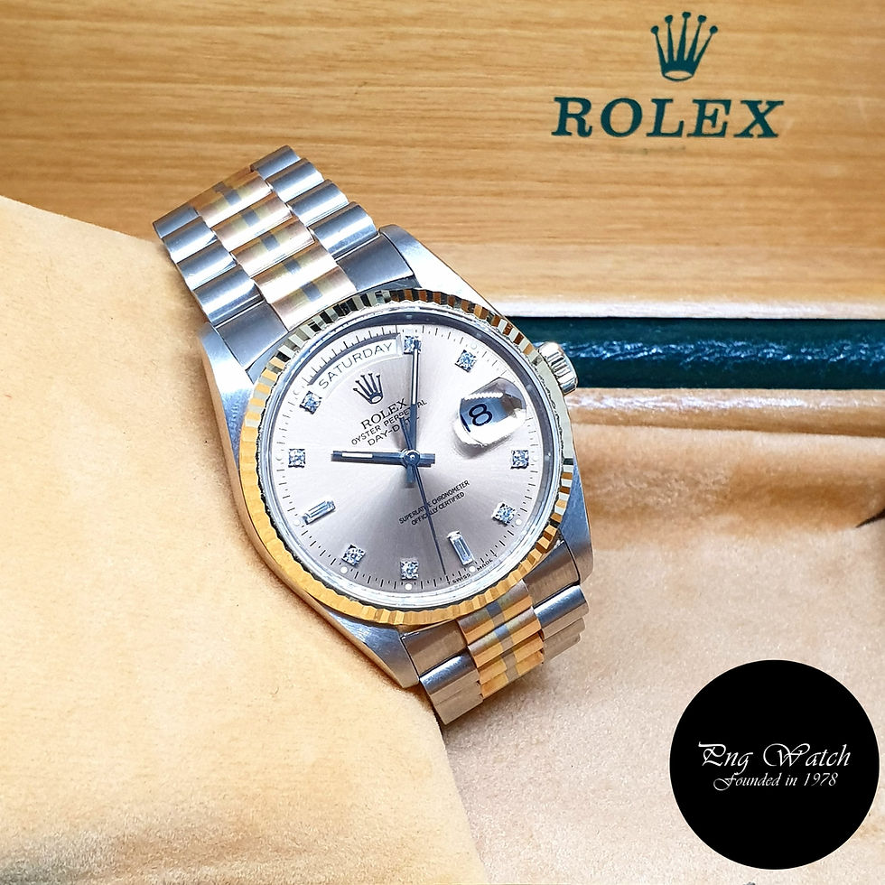 Thumbnail: Rolex 18K Full Gold "Tridor" OP Champagne Brown Vignette Day-Date REF: 18239BIC