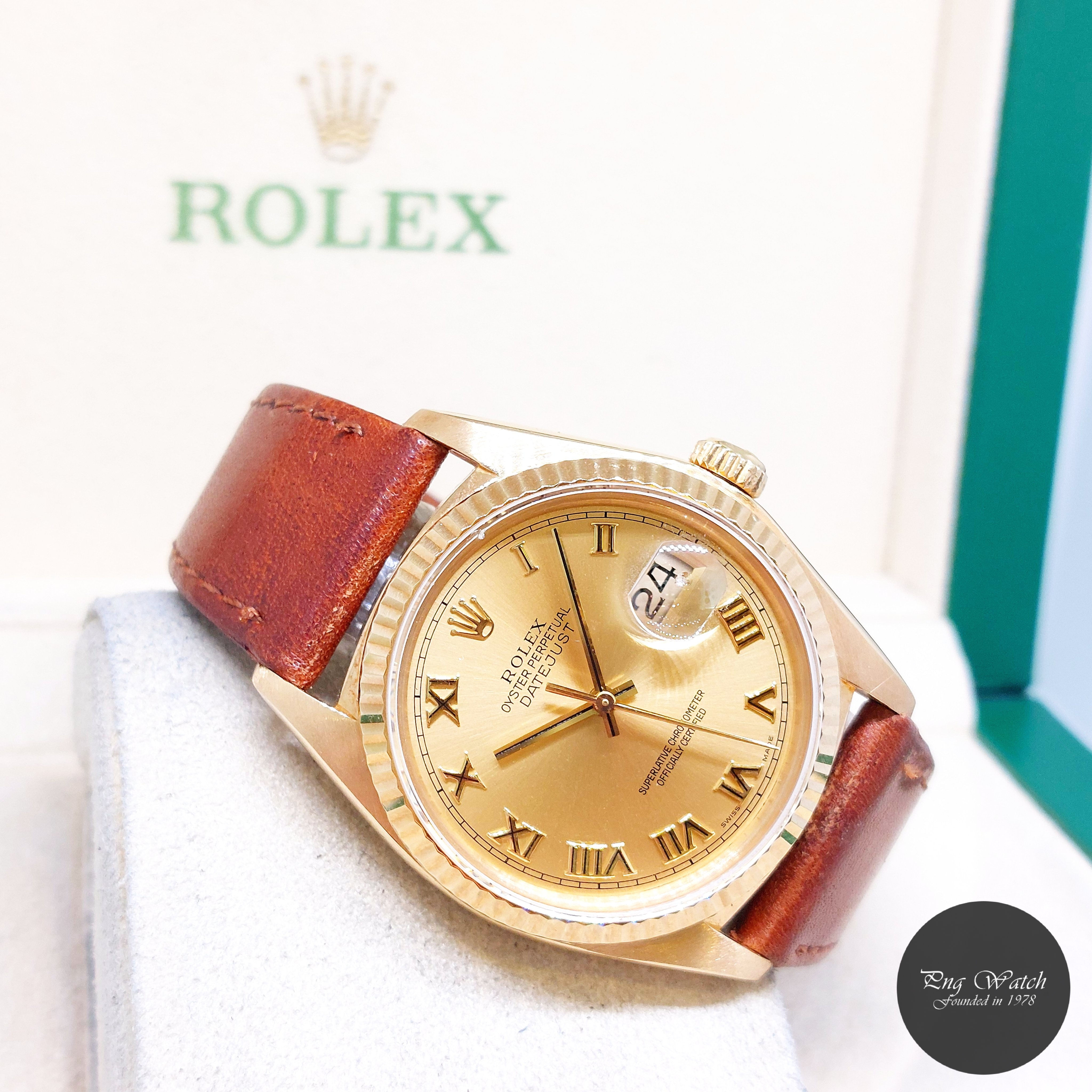 Rolex 36mm 18K Yellow Gold Champagne Roman Dial Datejust REF: 16018 (8.08)