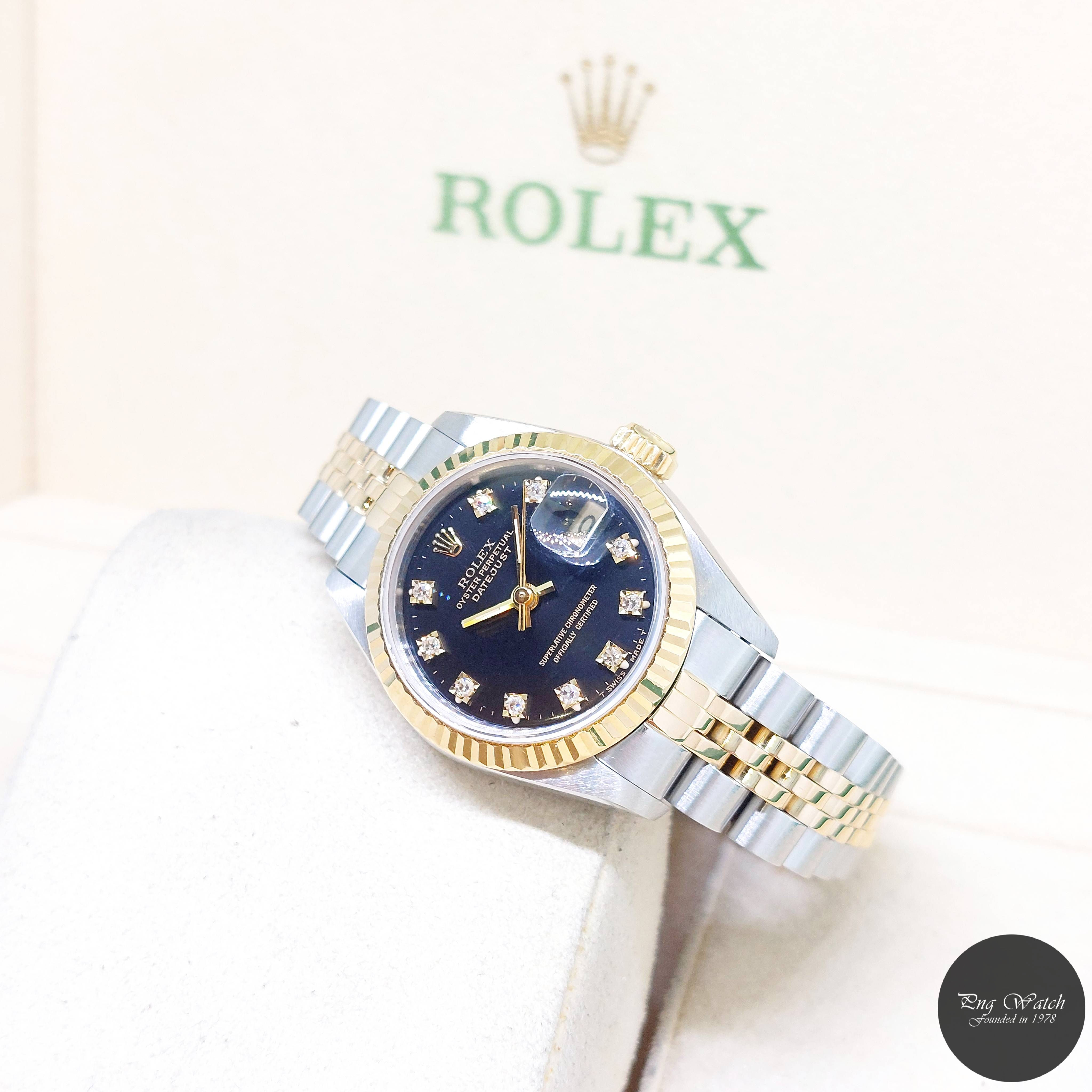 Rolex 26mm Oyster Perpetual 18K Half YG Black Diamonds Datejust REF: 69173 (L)