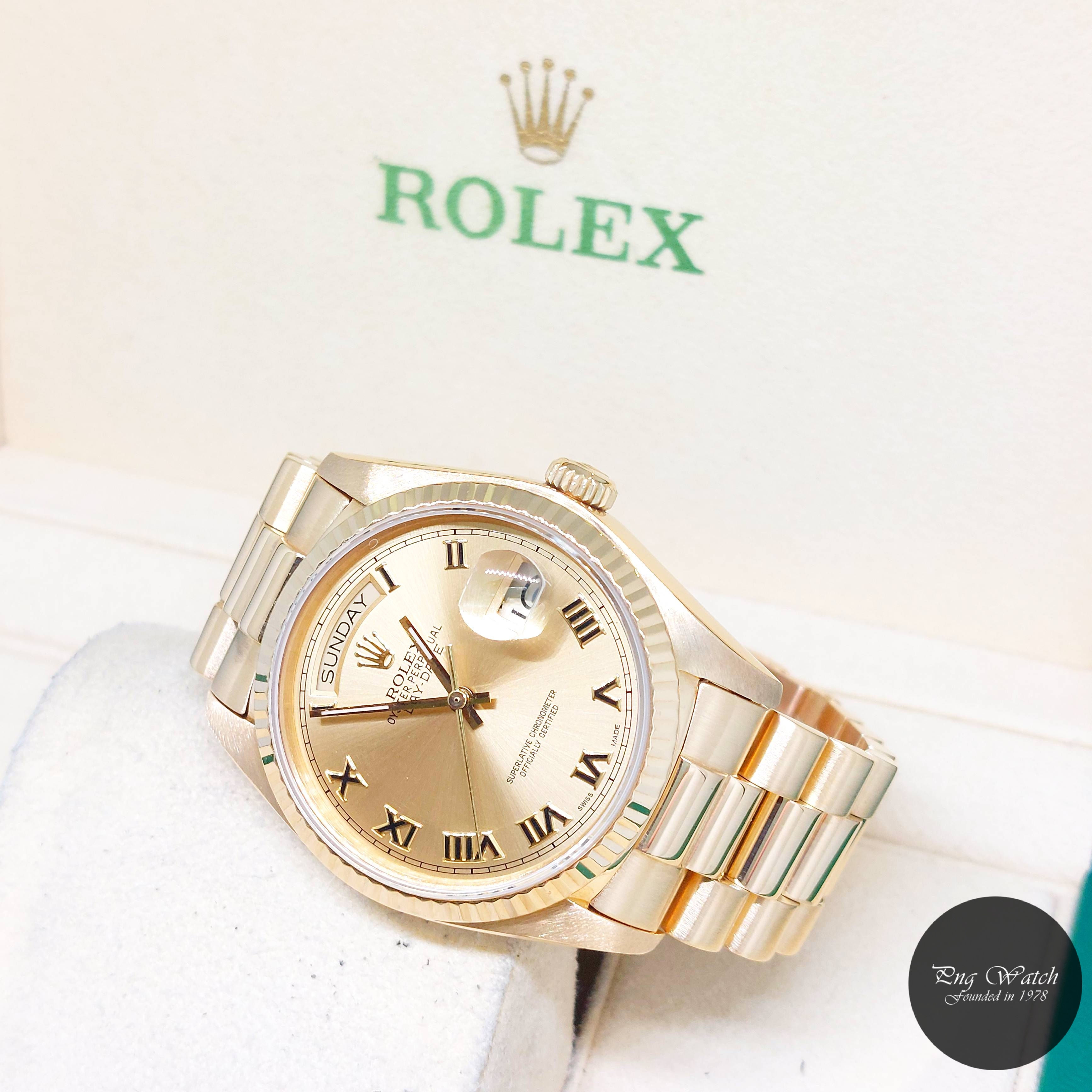 Rolex 36mm 18K Yellow Gold Champagne Roman Dial Day-Date REF: 18038