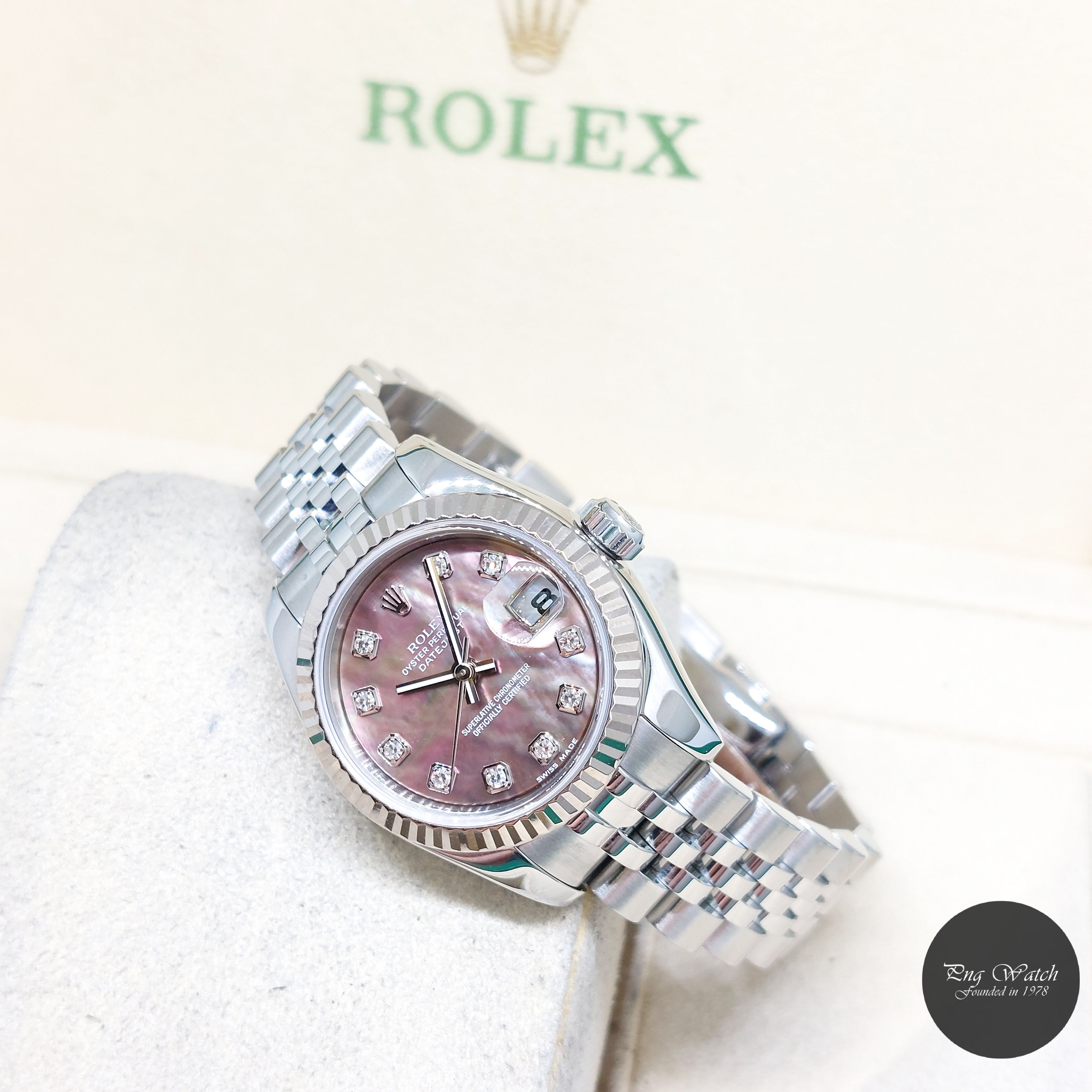 Rolex 26mm Tahitian MOP Diamonds Dial Lady Datejust REF: 179174 (Box & Cert-D)