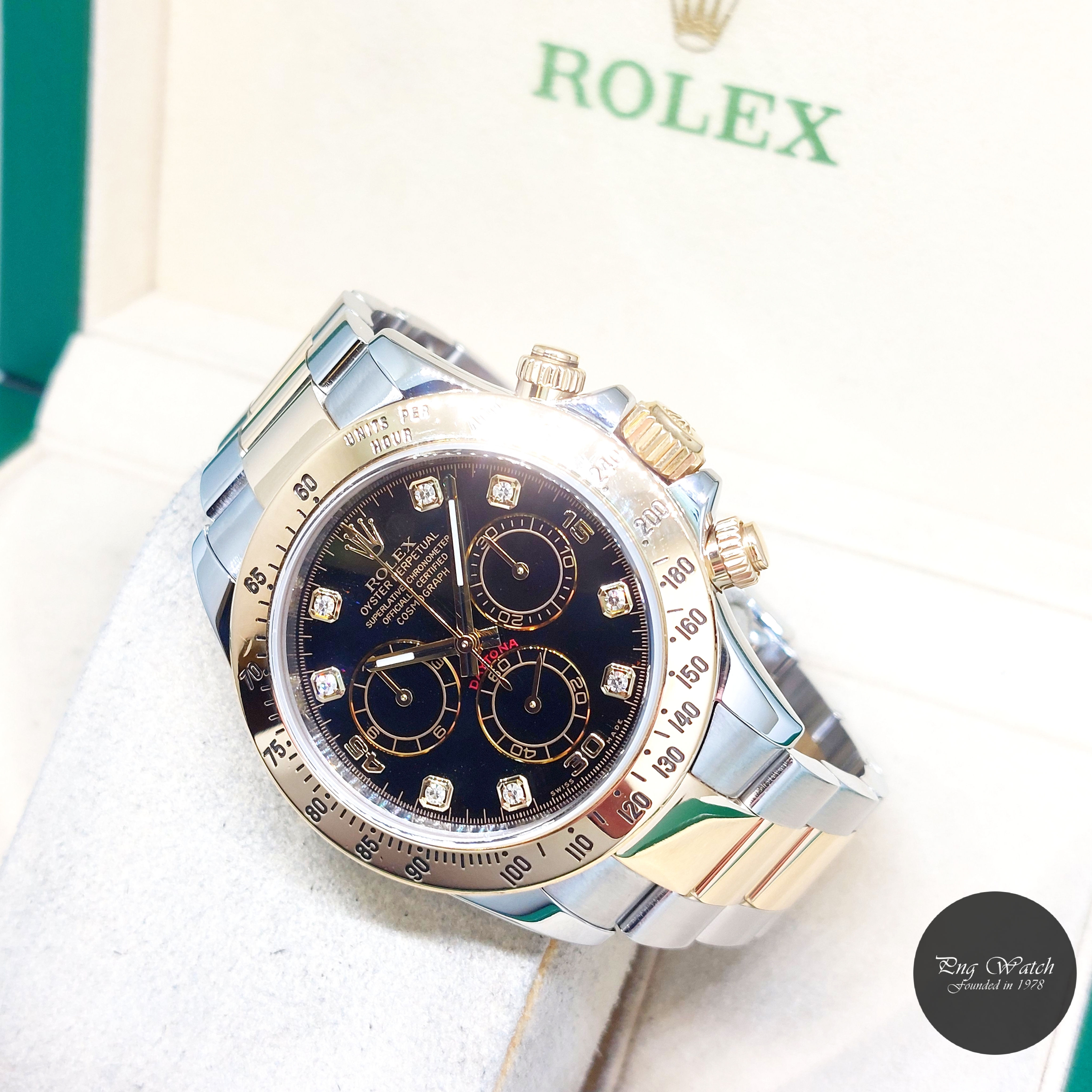 Rolex 40mm 18K Half YG Black Diamonds Daytona REF: 116523 (Box & Cert-2015)