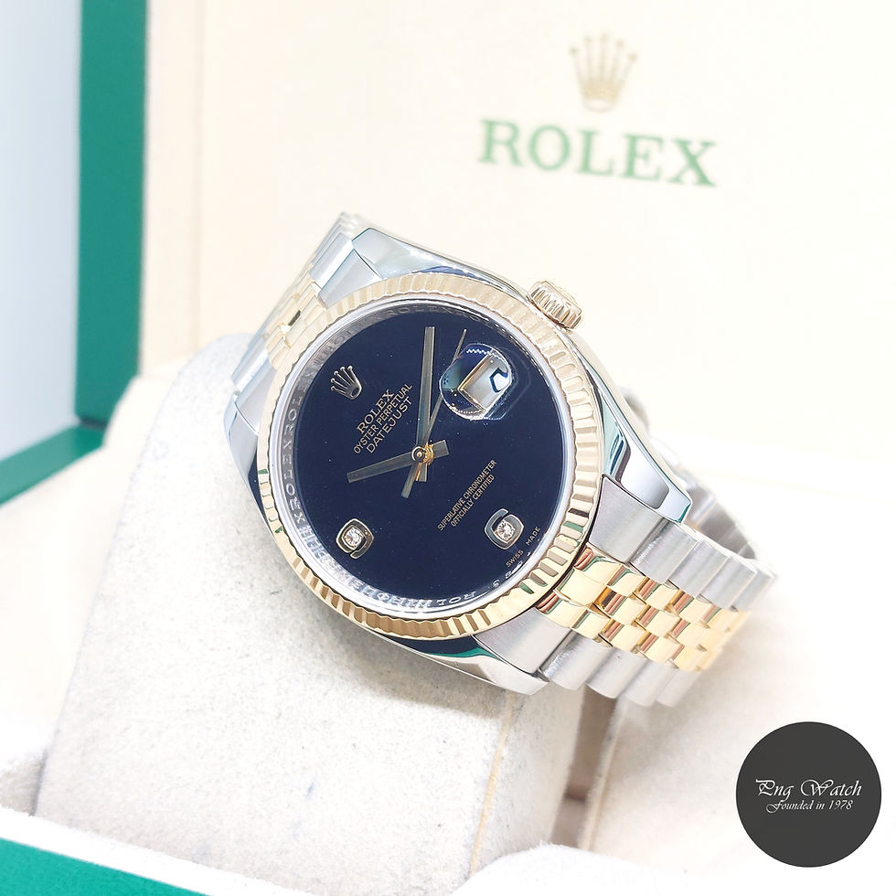 Thumbnail: Rolex 36mm 18K Half Yellow Gold Onyx 6 & 9 Diamonds Dial Datejust REF: 116233