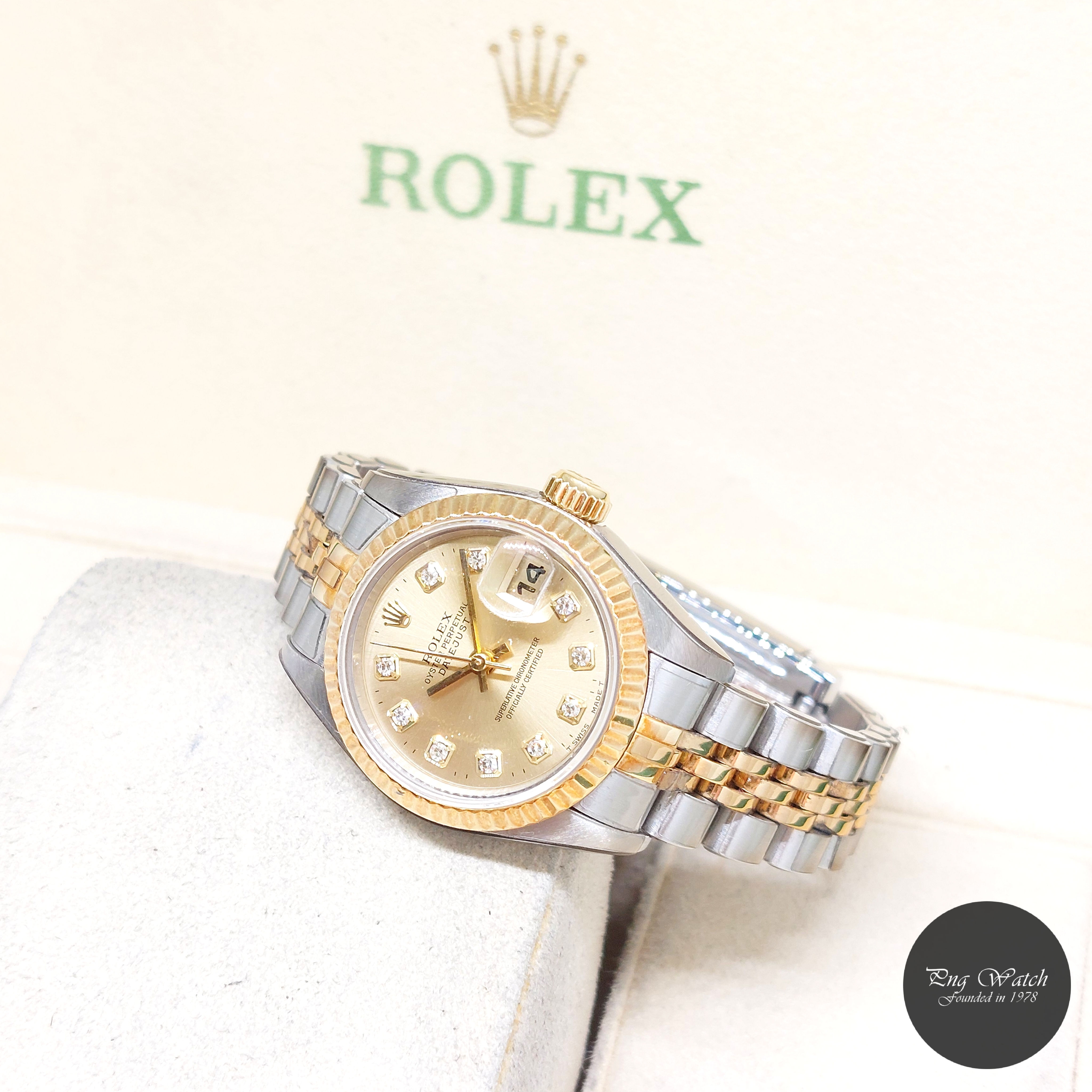 Rolex 26mm 18K Half YG Champagne Big Diamonds Dial Lady Datejust REF: 69173 (T)