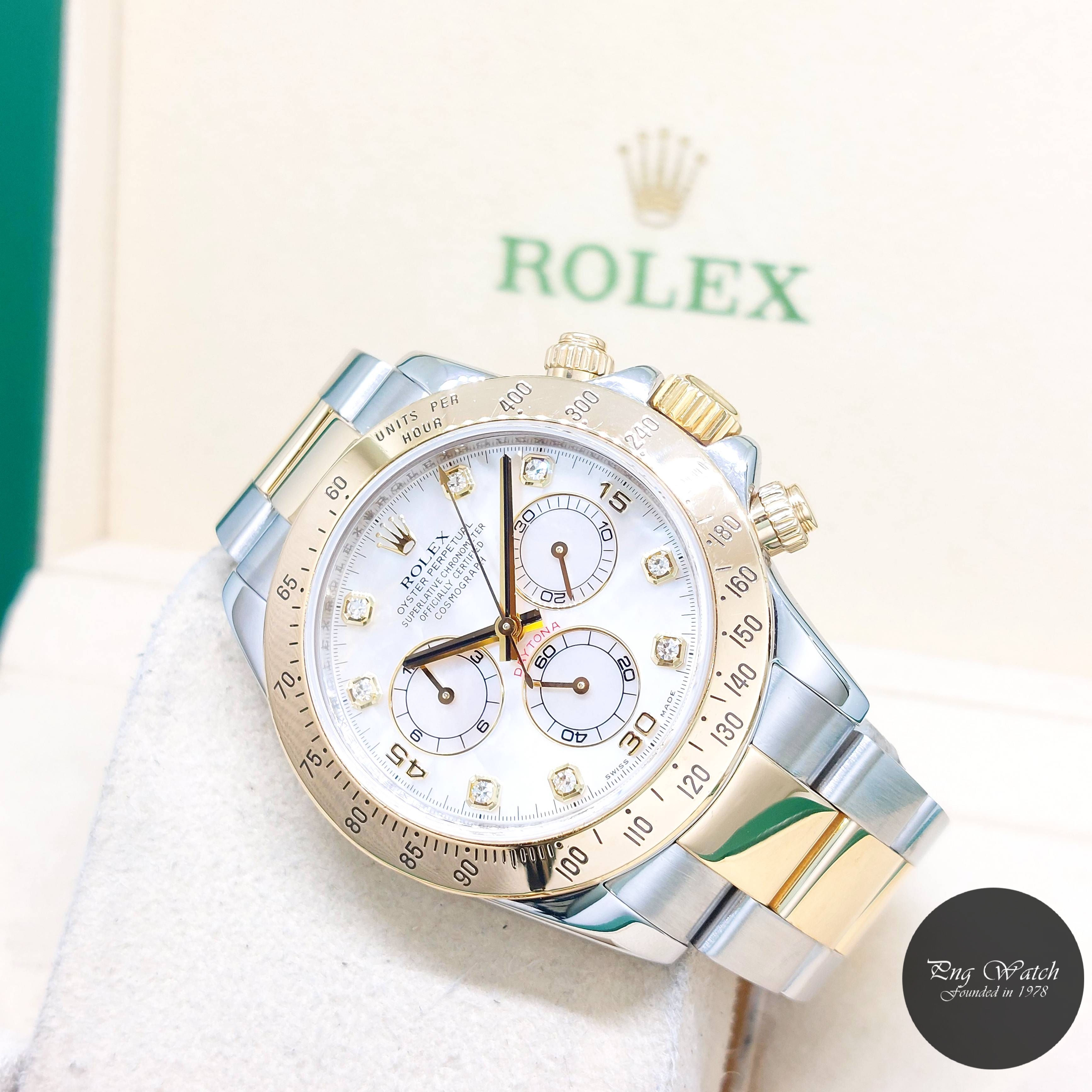 Rolex 40mm 18K Half Yellow Gold White MOP Diamonds Dial Daytona REF: 116523 (Z)