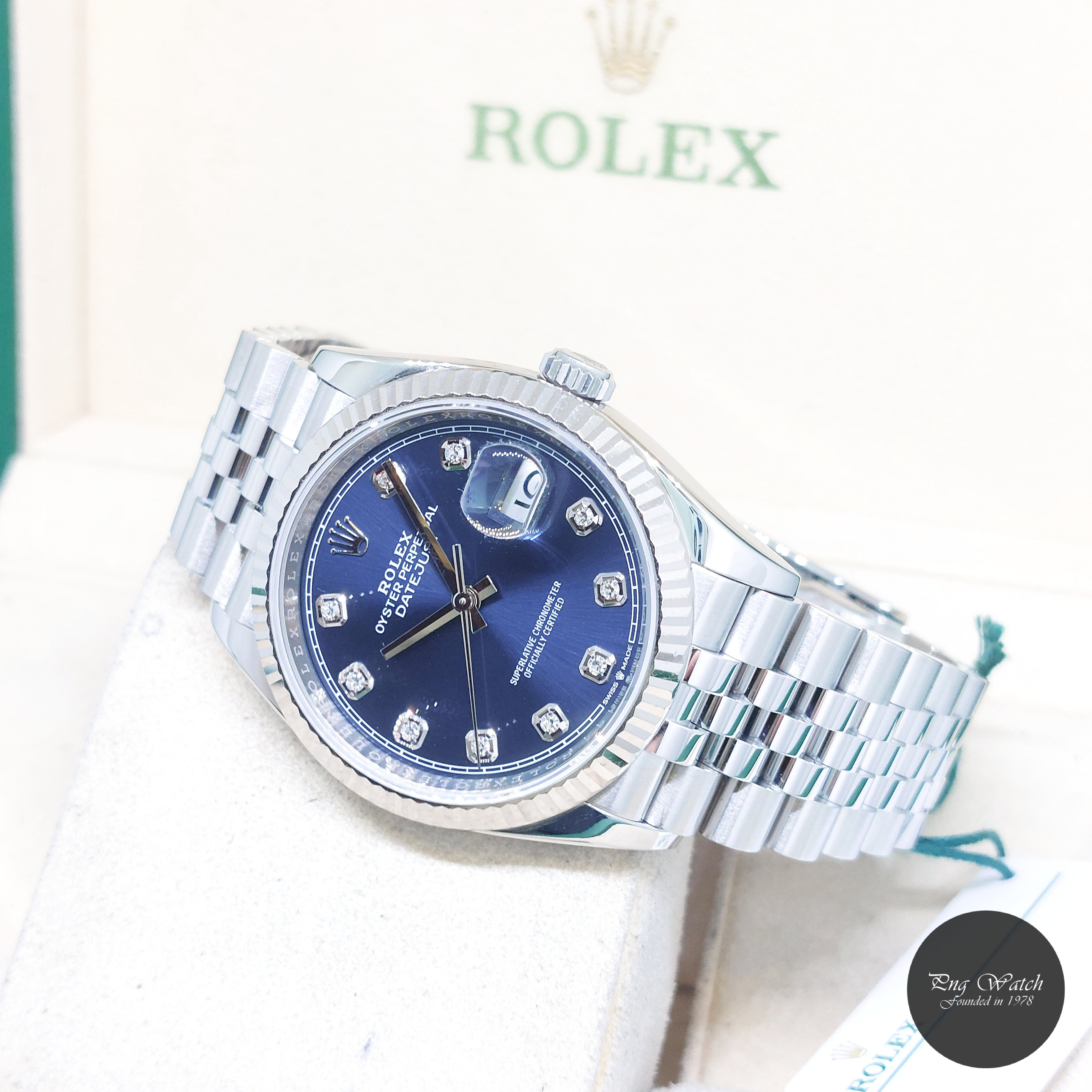 Rolex 36mm Oyster Perpetual Blue Diamonds Dial Datejust REF: 126234 (2020)