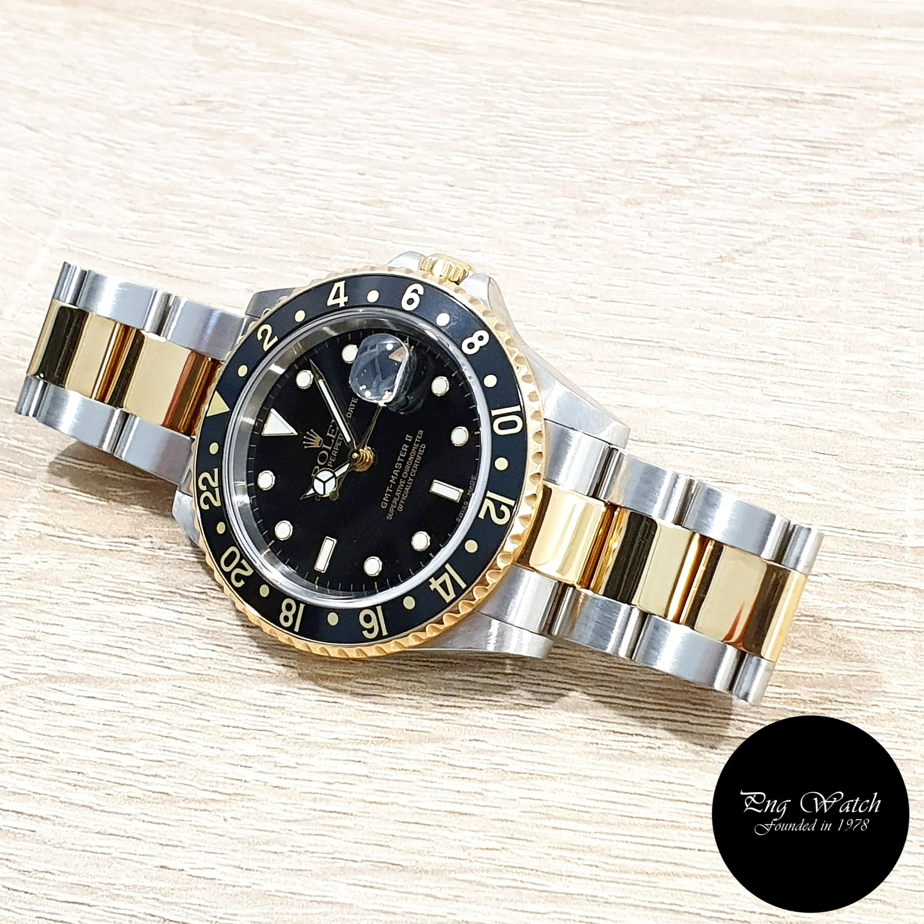 Rolex Oyster 18K Half Gold Black GMT Master 2 REF: 16713