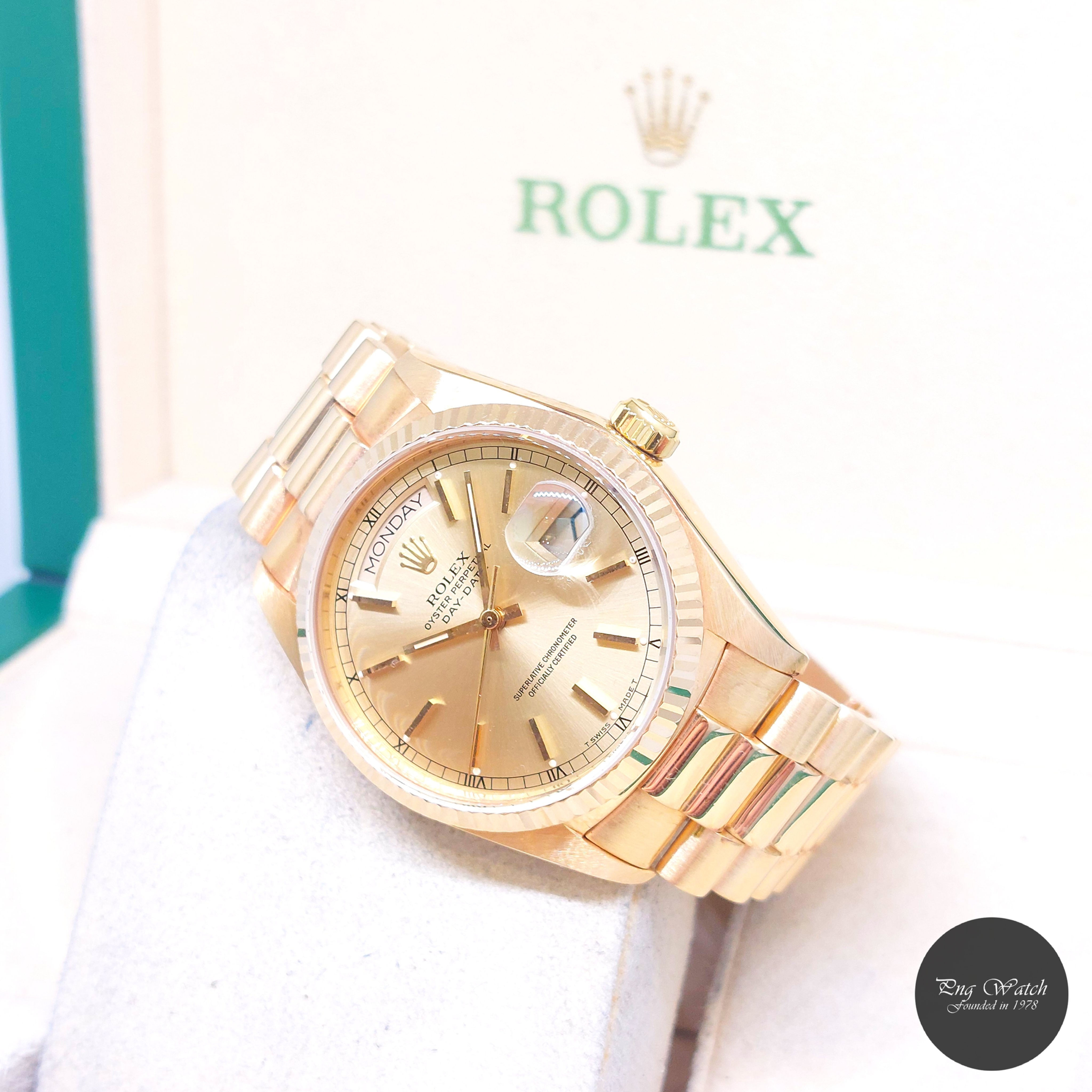 Rolex 36mm 18K Yellow Gold Champagne Sticks Dial Day-Date REF: 18038