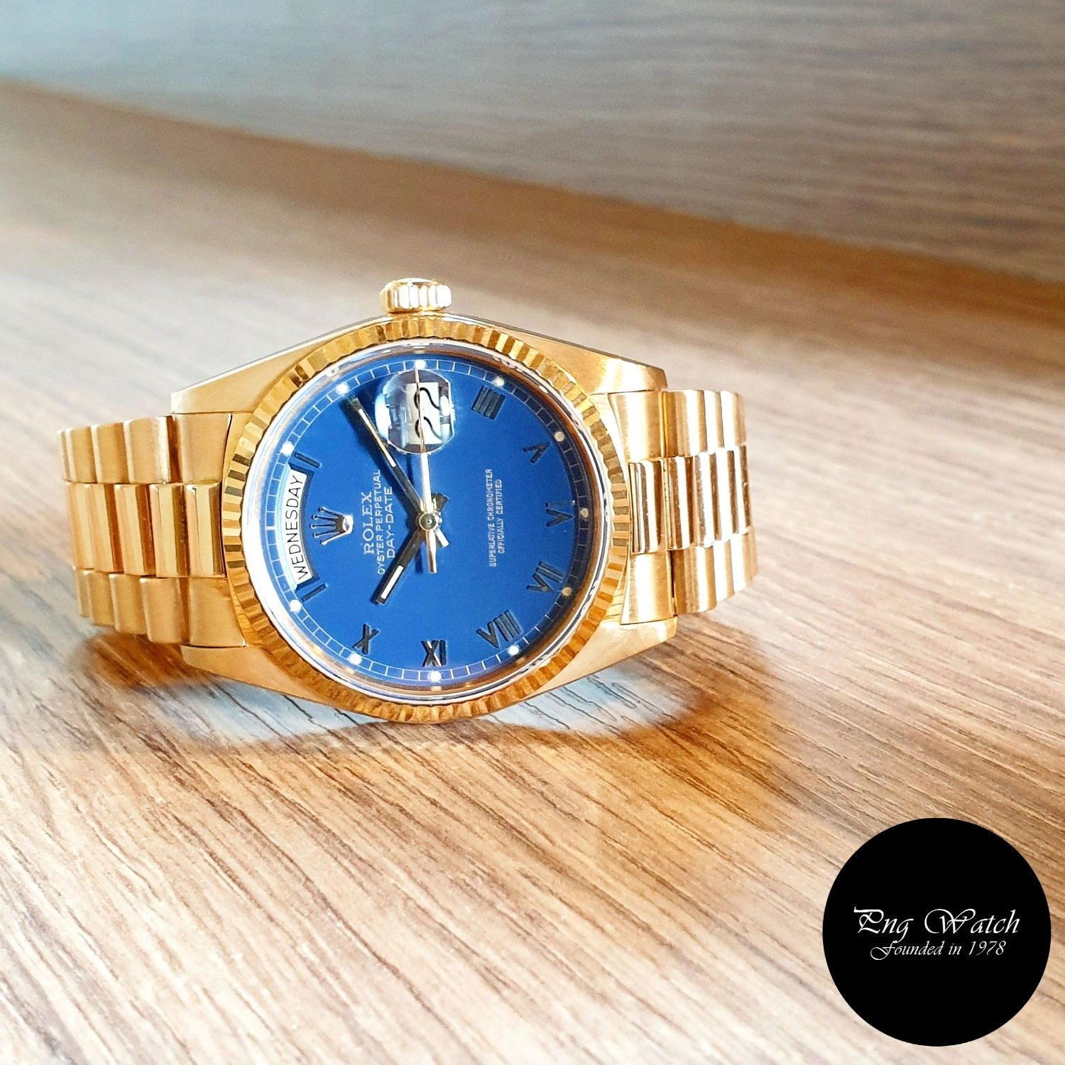 Rolex 18K Yellow Gold Matte Blue Roman Day-Date REF: 18038 (2)