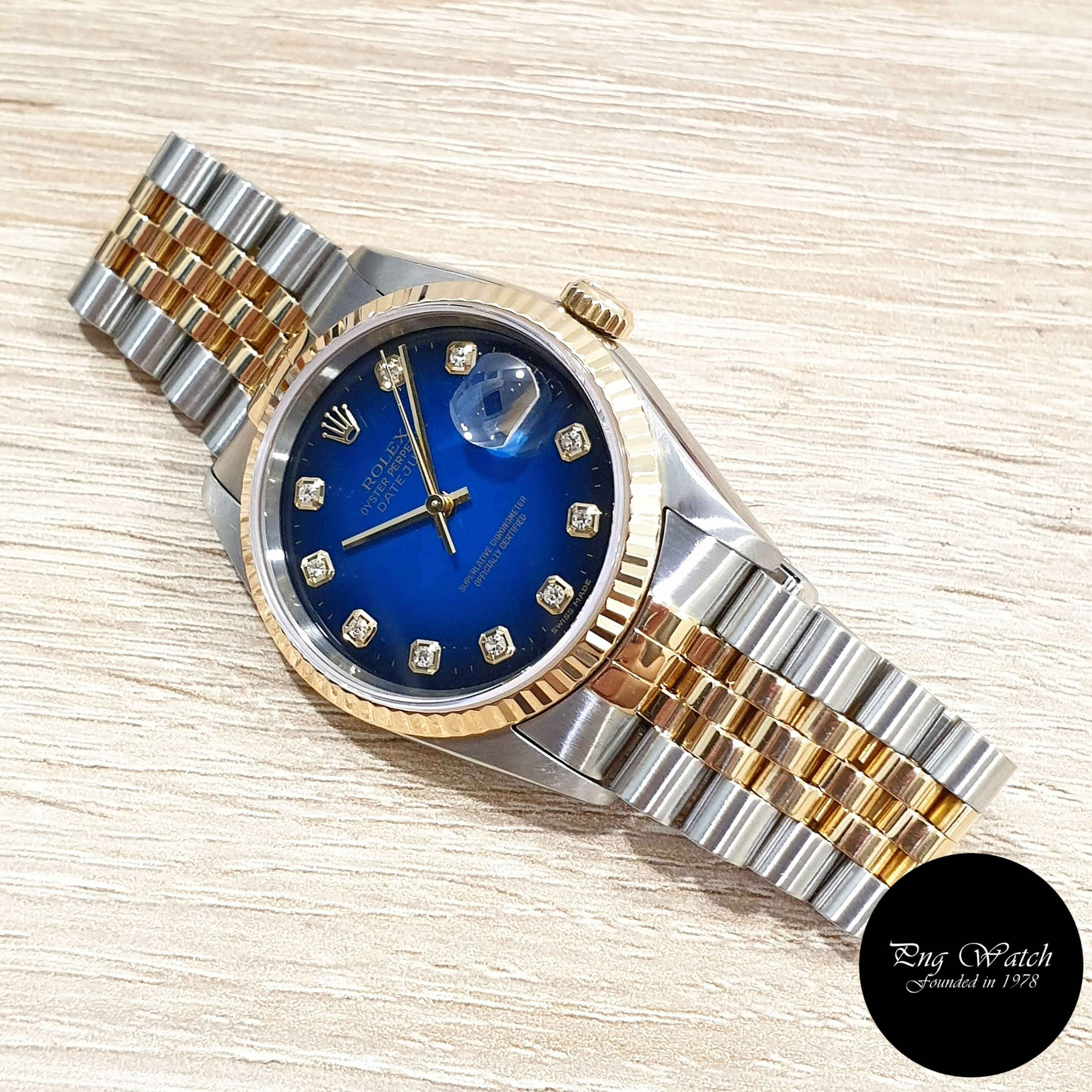 Rolex 18K Half Gold Blue Degrade Diamonds Datejust REF: 16233 (2)