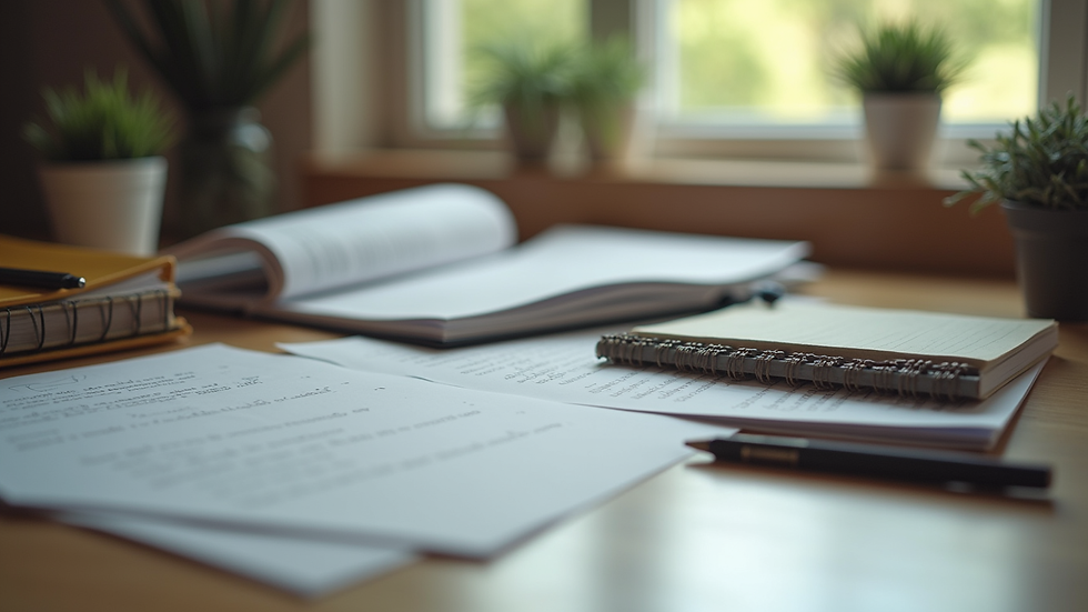 Close-up view of a well-organized study desk with educational materials