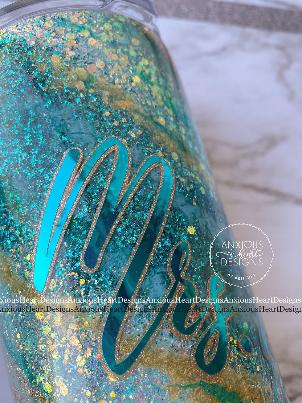 Thumbnail: Teal Gypsy Leopard Swirl Glitter Tumbler