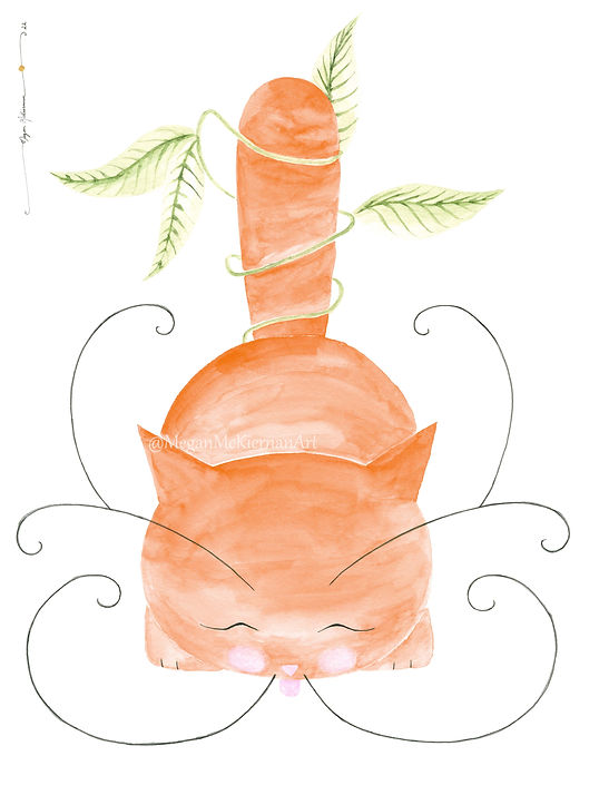 Brilliant Foliage cats. Bright orange cat. Minimalist wall art for bedroom or livingroom. Watercolour art by Megan McKiernan