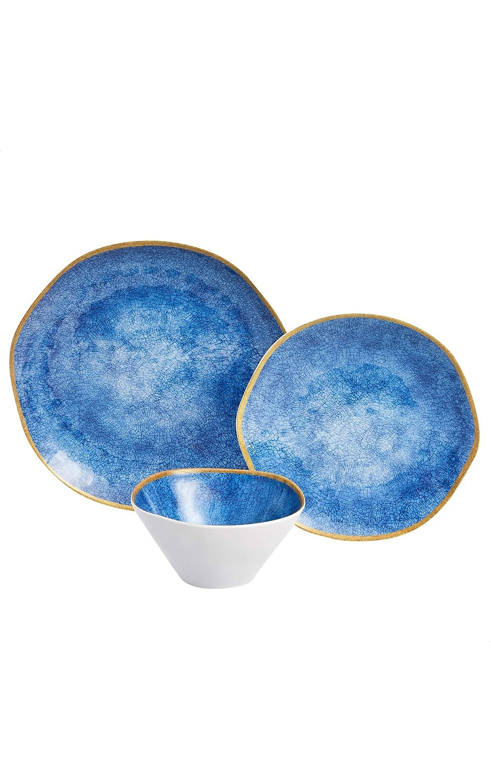 Thumbnail:  12-Piece Melamine Dinnerware Set - Service for 4, Blue Weathered Crackle