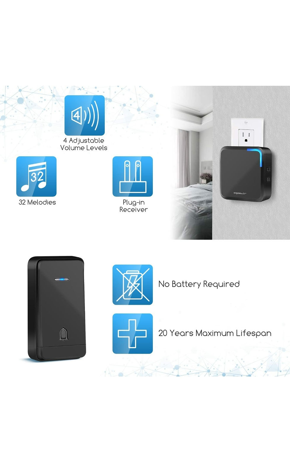 Thumbnail: Wireless Door Bell, Aigostar Waterproof Self Powered Doorbell