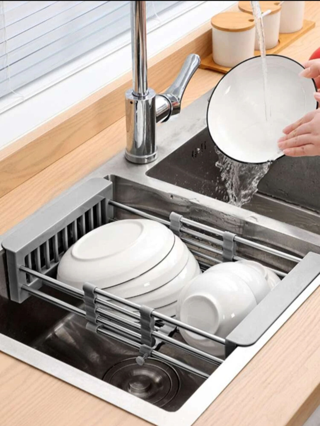 1pc Stainless Steel Drain Basket,  Adjustable Fruit/Vegetable Drain Basket SMALL