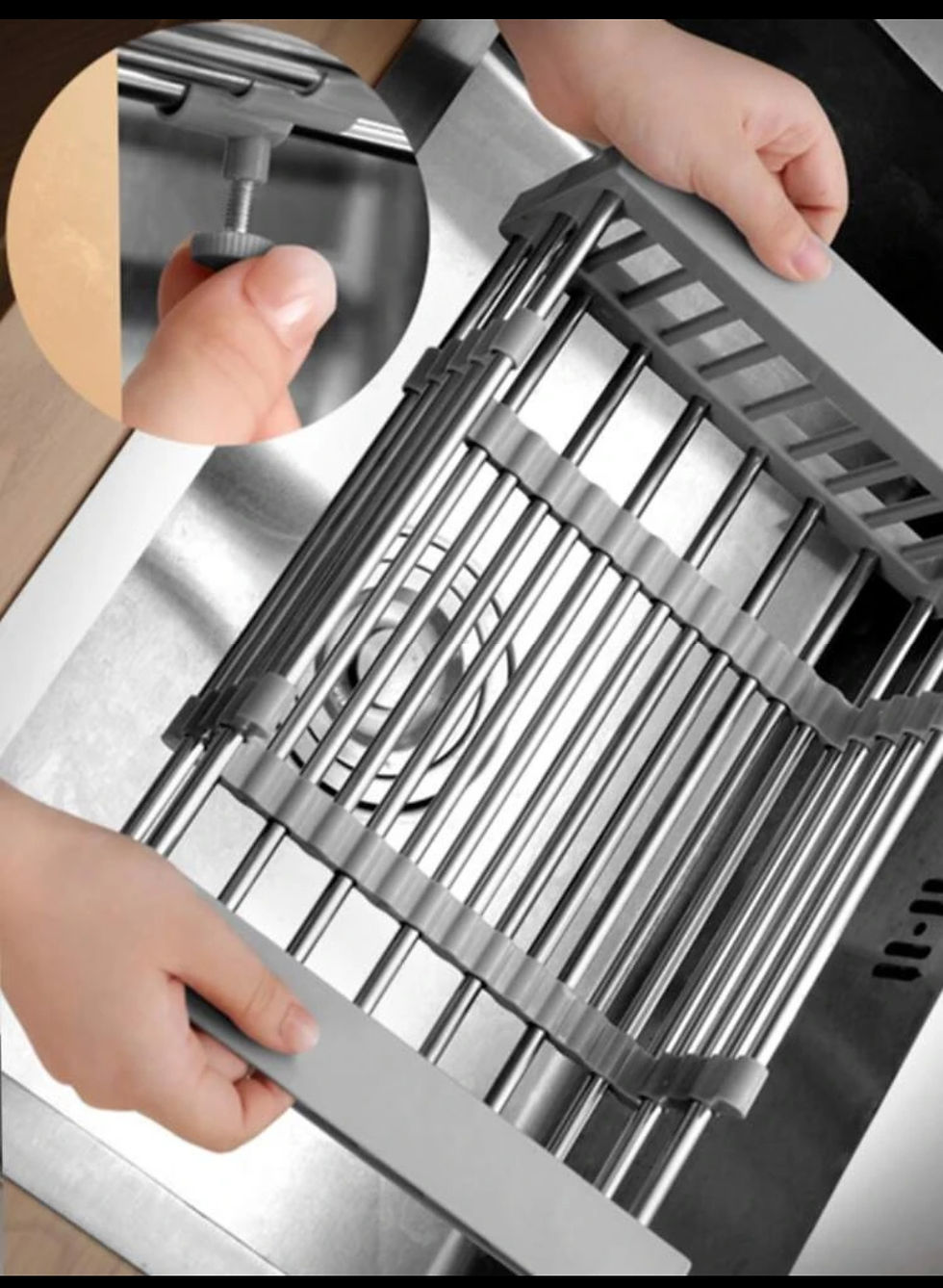 Miniatura: 1pc Stainless Steel Drain Basket,  Adjustable Fruit/Vegetable Drain Basket SMALL