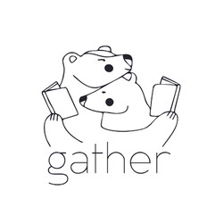 Two bears hugging and reading books | Gather bookshop logo