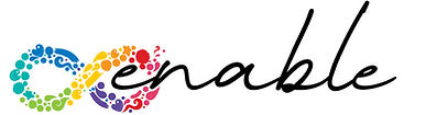 A rainbow infinity symbol next to the word ENABLE in cursive.