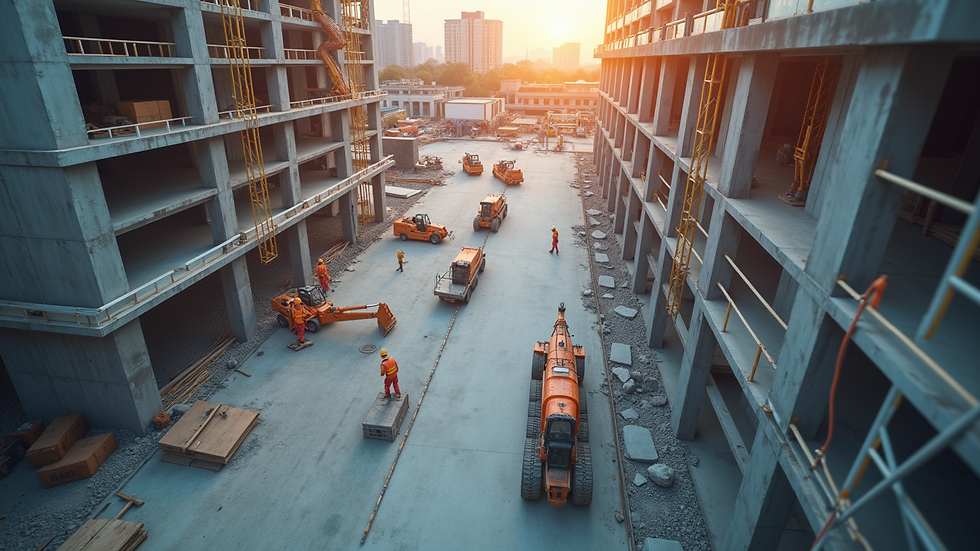 High angle view of a modern construction site with digital tools