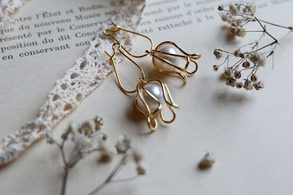 Thumbnail: Tulip Earring, Dangle Flower Earring; Freshwater Pearl Earrings