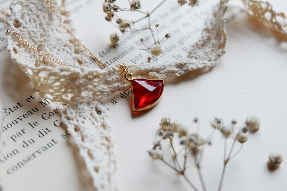 Thumbnail: Fan Shape Necklace, Vintage Ruby Glass Necklace