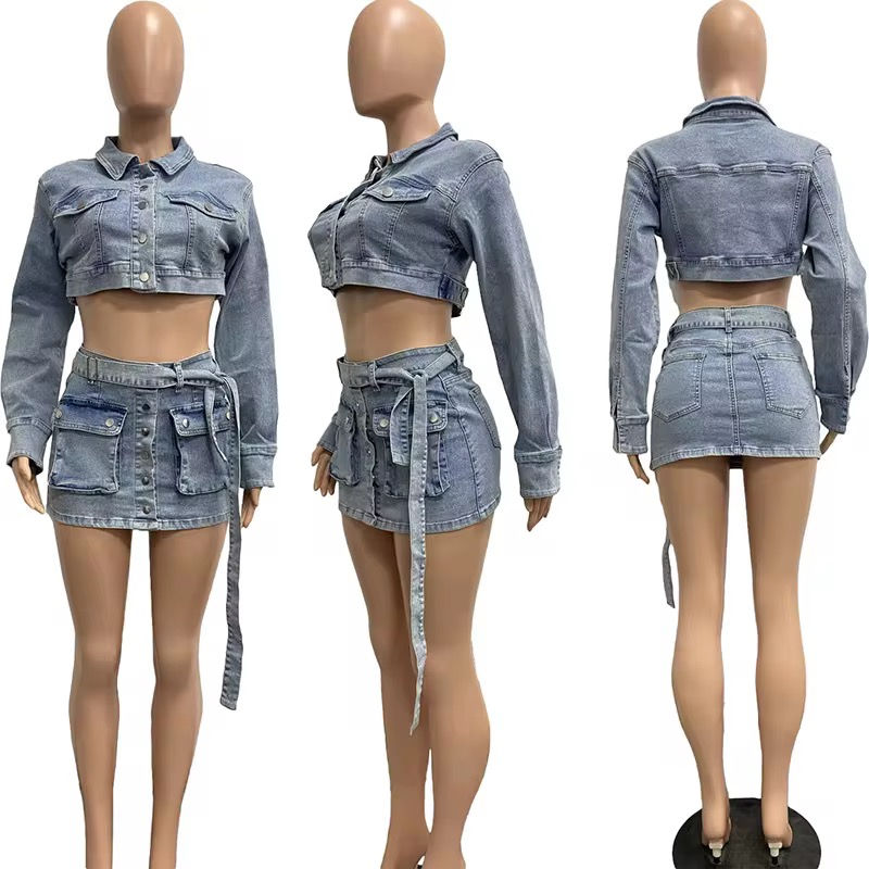 Thumbnail: Denim 2 Piece Skirt Set 