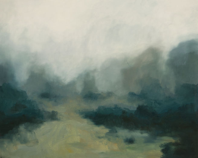 Large abstract landscape painting ethereal brushwork moody atmospheric green by Perth, Western Australia artist Scott Price art