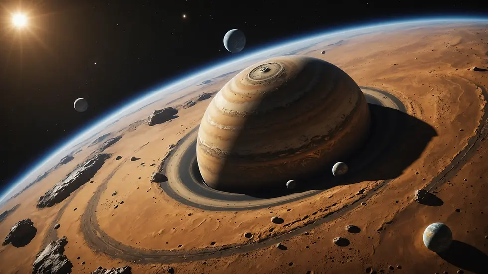 High angle view of a planetary model depicting habitable zones