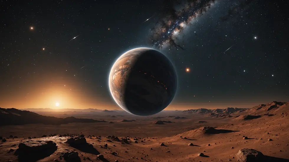 Eye-level view of Proxima Centauri b simulation near a distant star