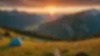 Eye-level view of a scenic sunset over a mountain camping area