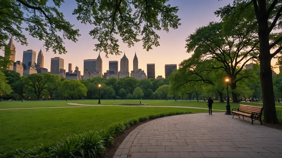 Wide angle view of Central Park during twilight