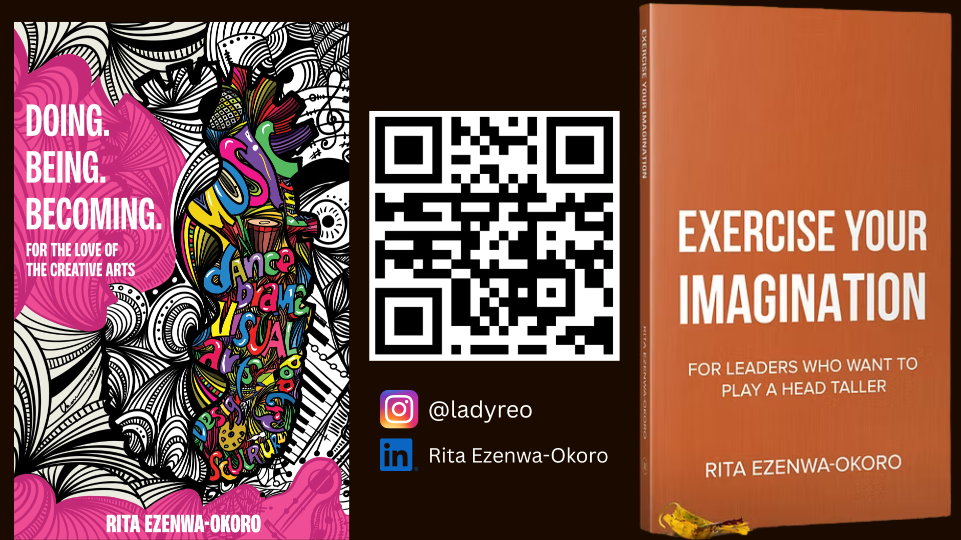 Book covers: Doing. Being. Becoming. and Exercise Your Imagination by Rita Ezenwa-Okoro.
