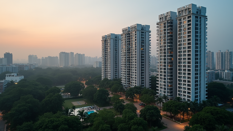 High angle view of modern residential towers in Gurgaon