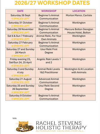 Workshop Dates for 2026 and 2027