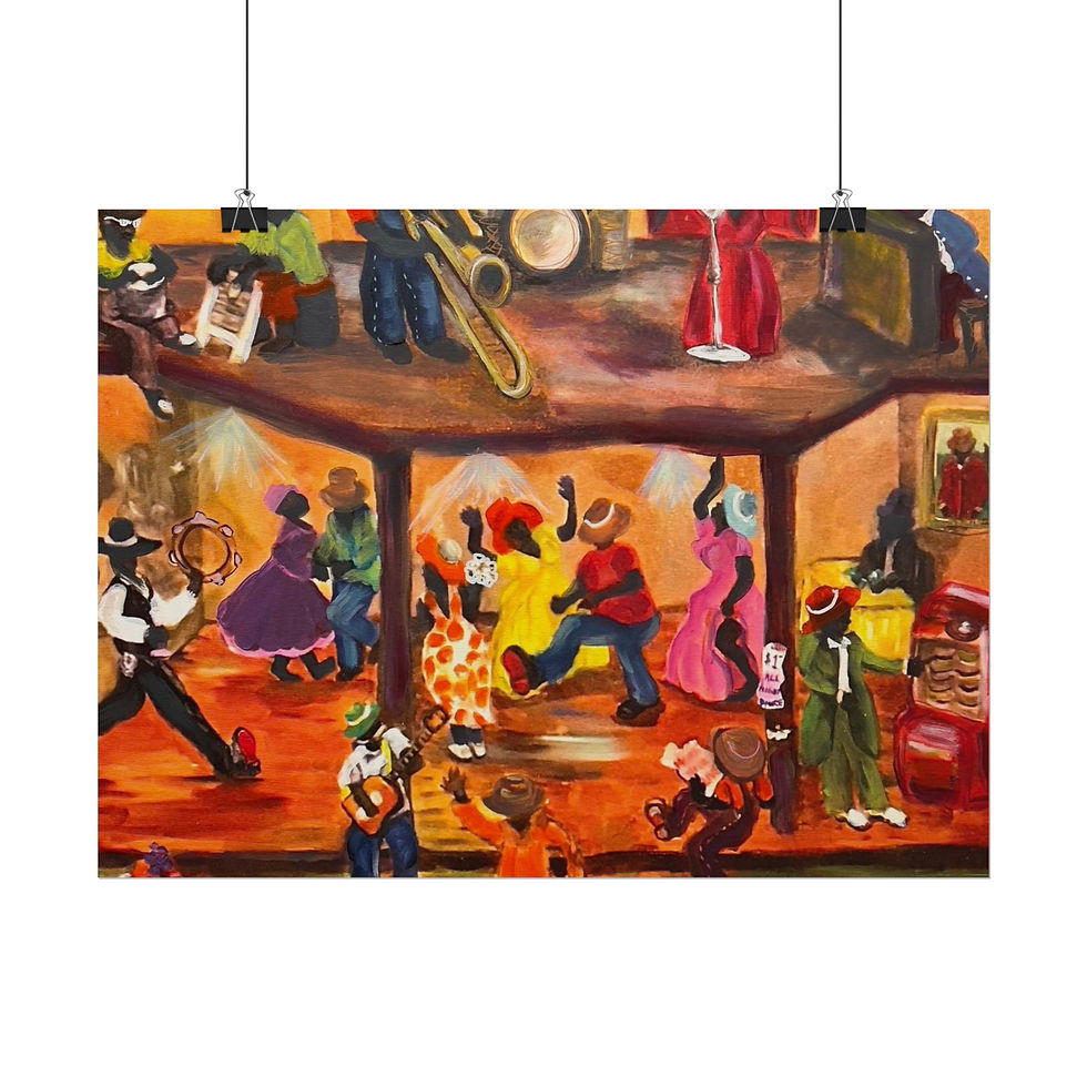 Thumbnail: Juke Joint Night Poster — Colorful Vintage Jazz Club Rolled Art Print