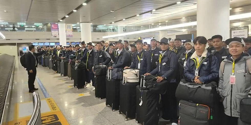 Myanmar workers arrive at Incheon International Airport in South Korea in January 2026./GNLM