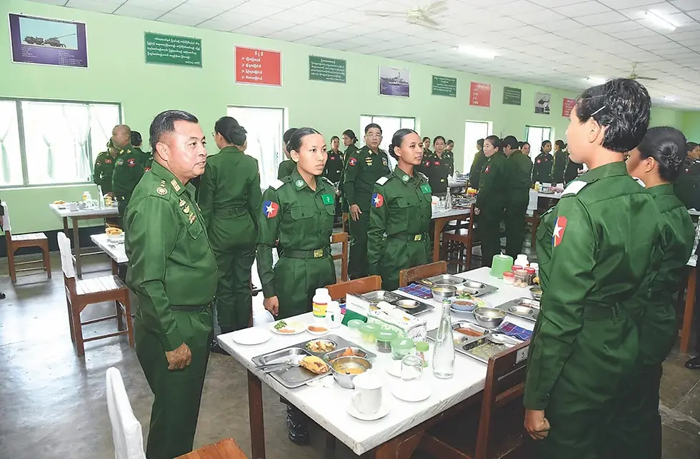 Myanmar miliary chief Ye Win Oo speaks to cadets and trainees at a women’s infantry company commander course at the Defense Services (Army) Officers Training School in Hmawbi, Yangon, on September 25, 2026. / CINCDS
