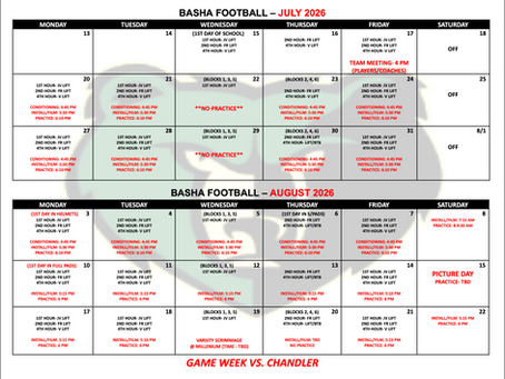 2026 FROSH PRE SEASON CALENDAR