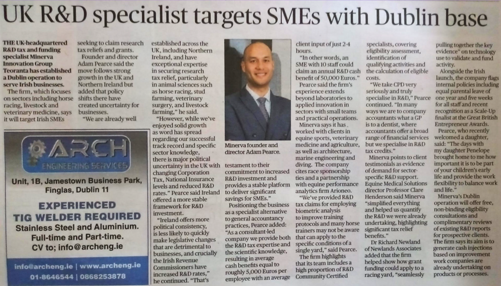 Minerva Innovation Group Invests in the Irish Market